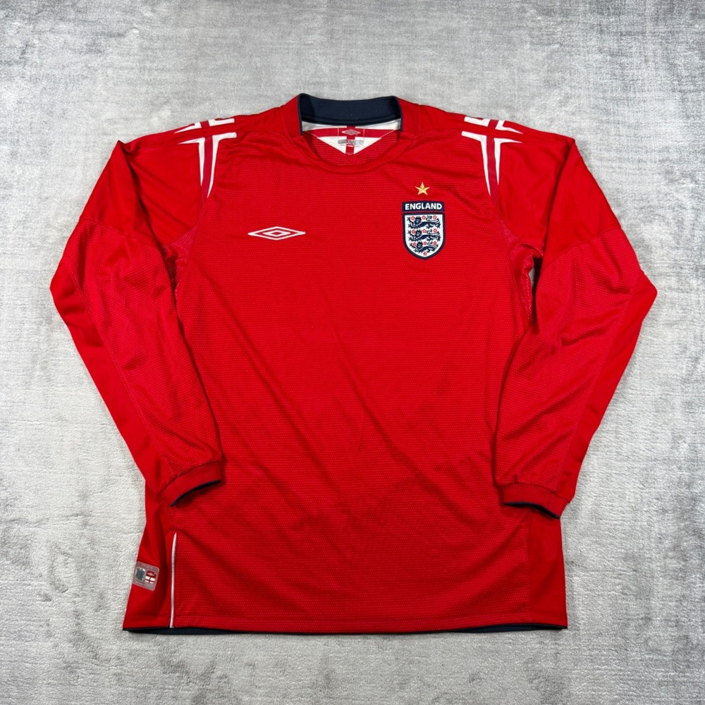 England Soccer Jersey Mens Medium Red Vintage Long Sleeve 2004 Umbro Away Kit